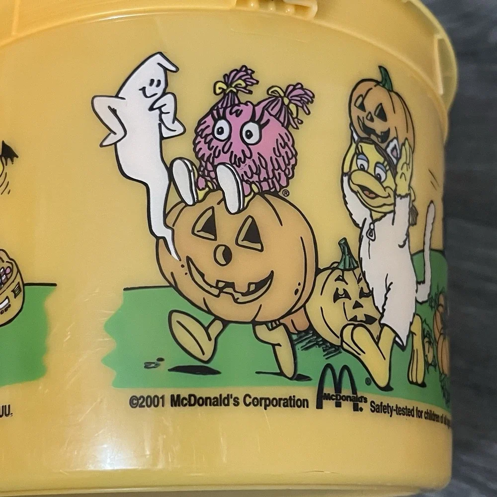 Vintage 2001 McDonald's Halloween Bucket W/ Bat Handle Grimace Hamburglar Orange